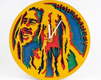 Reloj SVG de Bob Marley: Música reggae, archivo cortado por láser multicapa (descarga digital)