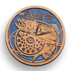 Fishing SVG, Trout Fish SVG, Laser Cutout, Layered Template, Cricut Wood Projects, Fisherman Clock, Instant Digital Download, 4 Layers