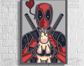 Deadpool Unicorn 3D Shadow Box SVG: file tagliato al laser (download digitale)