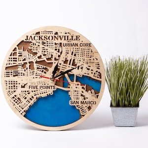 Jacksonville Holzkarte, Stadtstraße SVG, Florida State Art, Multilayer Uhr, Xtool Laser Cut Dateien, sofortiger Download, 3D Cricut Handwerk