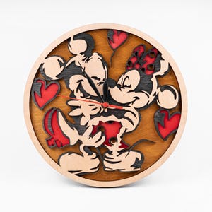 Mickey e Minnie SVG, modello di orologio tagliato al laser, file di taglio in legno multistrato, topo Disneyland, download immediato, progetti Cricut