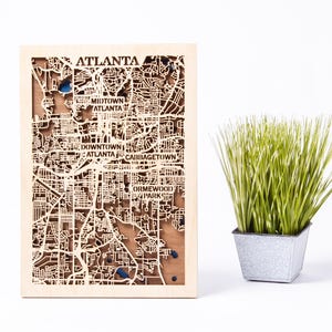 Carte en bois d'Atlanta, City Street SVG, fichier laser Géorgie, conception multicouche, travaux manuels CNC, découpe de contreplaqué, projets Cricut 3D, téléchargement immédiat