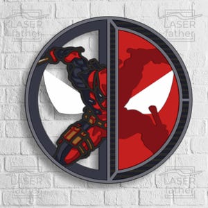 Silhouette Deadpool, Deadpool Logo SVG, fichiers multicouches, découpe de papier 3D, modèles Glowforge, téléchargement immédiat, super-héros découpé au laser