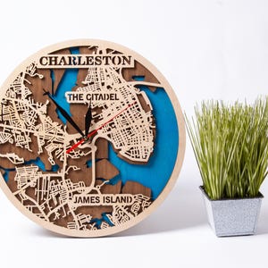 Charleston City Art, steden in de VS SVG, lasergesneden klok, kaart South Carolina, 3D gelaagde sjabloon, bestand voor Cricut, Xtool, CNC, direct downloaden