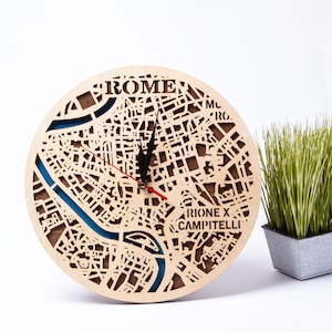 Kaart Rome Italië, stadsstraat SVG, meerlaagse houtkunst, 3D-lasersnijden, bestanden voor Glowforge, Xtool, CNC, reisklok, digitale download