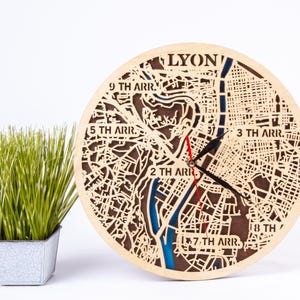 Kaart Lyon Frankrijk, stadsklok, 3D-lasersnijden, gelaagd SVG-ontwerp, houten uitsnijdingen, Xtool Craft, CNC-vectorbestand, cdr svg ai direct downloaden