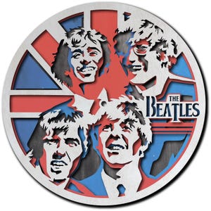Reloj de los Beatles, banda de música SVG, corte láser multicapa, proyectos de Cricut, arte de rock clásico, descarga instantánea, diseños CNC, 4 capas