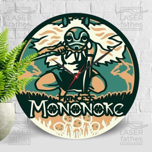 Prinzessin Mononoke SVG, 3D Holz Laserschnitt, Anime Layered Uhr, Glowforge Design, CNC Maschinen Ausschnitte, Cricut Projekte, Instant Download