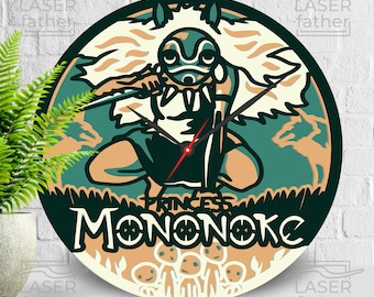 Princess Mononoke Layered Clock: 3D Wood Laser Cut Design (Digital Download)
