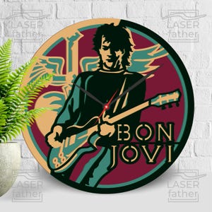 Silueta de Bon Jovi, SVG de banda de rock, Proyectos de corte láser, Plantilla de reloj, Archivos musicales en capas, Descarga instantánea, Recorte de Cricut, Diseño CNC