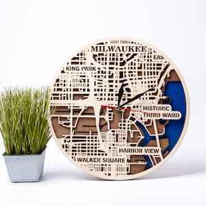 Milwaukee SVG, Wisconsin City, 3D Holzkarten, Laserfertige Vorlagendateien, USA Uhr, Cricut Schneiden, Xtool Crafts, digitaler Download