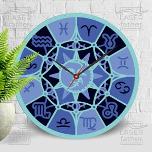 Astrologia SVG, Zodíaco Corte a Laser, Arte Horóscopo, Relógio Multicamadas, Arquivos CNC 3D para Madeira, Download Digital, Cricut, Glowforge, Xtool