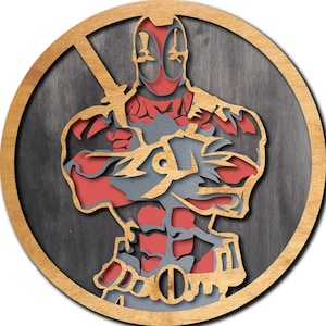 Superhero SVG, 4 Camadas, Deadpool Laser Cut, Download Digital, Para Cricut, Xtool, Glowforge, Arquivos de Corte de Madeira Multicamadas, Designs de Relógios