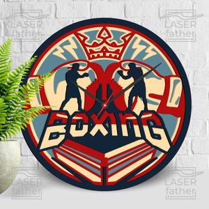 Ring de boxeo SVG, arte de guantes de boxeo, plantilla de corte láser, diseño de reloj 3D, vector deportivo, manualidades con Cricut, archivos digitales ai, eps, dxf, cdr y dwg
