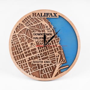 Carte de Halifax, Nouvelle-Écosse SVG, ville du Canada, conception multicouche, modèle 3D découpé au laser, découpes d'horloge, Glowforge, fichiers CNC, téléchargement numérique