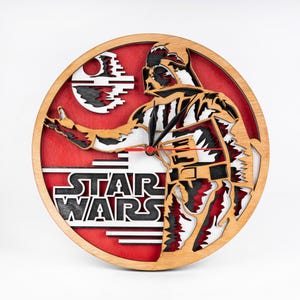 Silhouette di Darth Vader, Star Wars Laser Cut, SVG multistrato 3D, Vettore orologio, Cricut, Glowforge, Modello di taglio della carta, Download digitale
