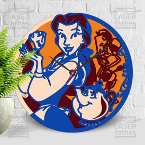 SVG de La Bella y la Bestia, corte láser multicapa, arte de la princesa Bella, proyectos de madera con Xtool, diseño de Disneyland, manualidades CNC, archivos digitales