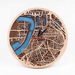 Carte d'Anvers, Belgique SVG, découpe laser 3D, cartes en bois en couches, fichiers de routeur CNC, téléchargement numérique instantané, travaux manuels Cricut, modèle d'horloge