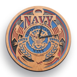 United States Navy SVG, Military Laser Cut, 3D Cricut Project, Army Design, Layered Wood Clock, CNC Machine Files, Instant Digital Download