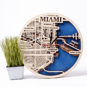 Kaart Miami, Florida staat SVG, lasergesneden project, 3D-stadskaart, ontwerpen van de VS, Cricut Craft, gelaagde houten klok, Xtool-snijden, digitale download