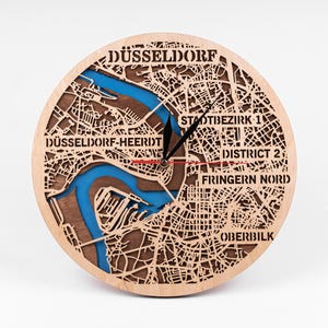 Düsseldorf SVG, villes d'Allemagne, carte découpée au laser 3D, horloges en bois superposées, téléchargement numérique, décoration Europe, Glowforge, Xtool, CNC, Cricut