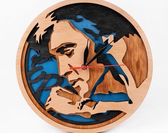 Horloge Silhouette Elvis Presley SVG : design en bois découpé au laser en couches (téléchargement numérique)