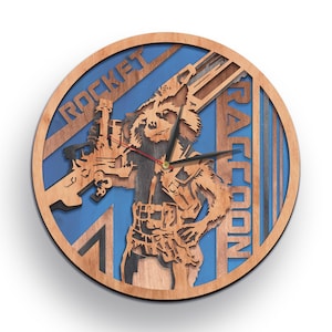 Rocket raton laveur SVG, modèle 3D découpé au laser, les gardiens de la galaxie SVG, horloge multicouche, conception de super-héros, travaux manuels Cricut, téléchargement numérique