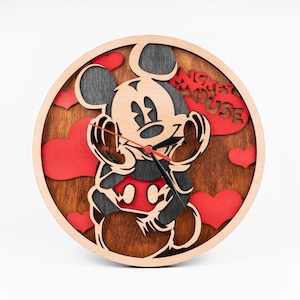 Muis lasergesneden bestanden, Disneyland SVG, stripfiguur SVG, 3D gelaagd ontwerp, houten klok, ai svg cdr, Glowforge-sjablonen, CNC-vector