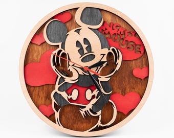 Disneyland Mouse Clock Laser Cut Files: 3D Layered Design (SVG, AI, CDR)