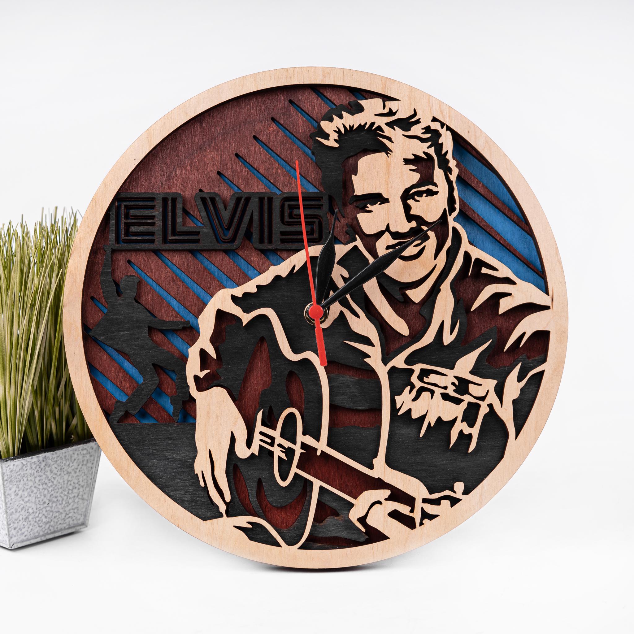 アート・デザイン・音楽 Elvis Presley Record Breakers Elvis Presley Laser Cut Clock: Multilayer Plywood Design (digital