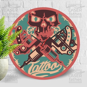 Tattoo Machine SVG, 3D Layered Skull, Plywood Laser Cutting, Xtool Template, Clock Pattern, Cricut Crafts, Digital dxf cdr dwg ai eps Files