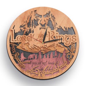 Gandalf SVG, LOTR, bergsilhouet, lasergesneden houten klok, 3D meerlagige kunst, ring Fellowship, Cricut, CNC-sjabloon, digitale download