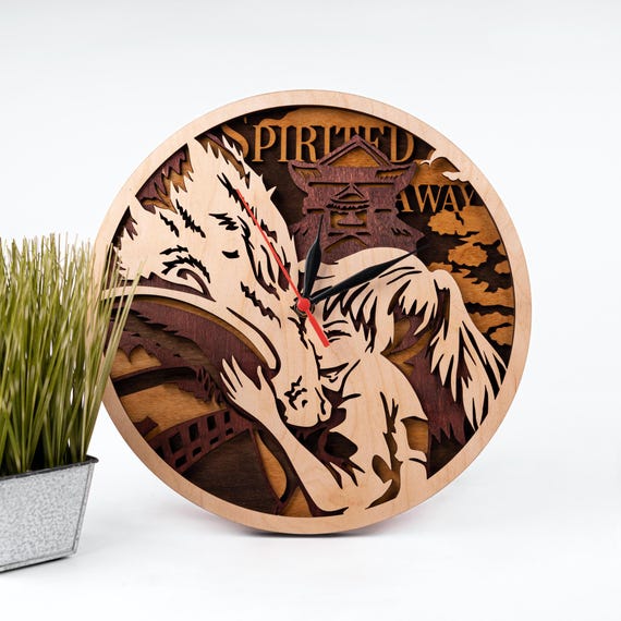 Spirited Away Clock SVG: Haku and Chihiro, 3D Layered Laser Cut