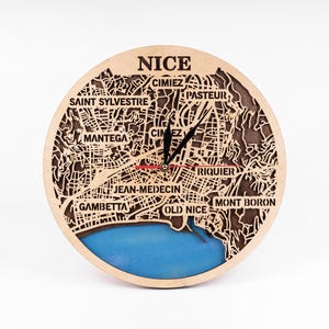 Mooie houten kaart, 3D-meerlaagse SVG, laserklare klok, digitale stadskunst, woondecoratie Frankrijk, CNC-snijden, Glowforge-sjablonen, direct downloaden