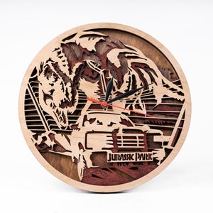Jurassic Park SVG, T-Rex SVG, Dinosaur Silhouette, Arquivos de corte a laser multicamadas, Cricut, Glowforge, Xtool, Recortes de compensado, Download instantâneo