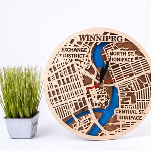 Carte de Winnipeg Canada, horloge de la ville, fichier SVG 3D en couches, conception CNC, contreplaqué découpé au laser, modèle Xtool, téléchargement immédiat