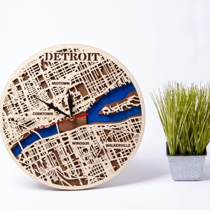 Detroit City SVG, kaart Michigan, houten gelaagde lasergesneden bestanden, Instant Download, Cricut-sjablonen, 3D CNC-klok, kunst aan de muur steden
