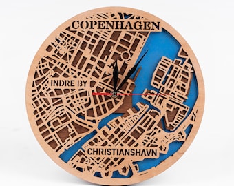 Copenhagen 3D Layered Map SVG: Laser Cut Clock Template (Digital Files)