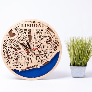 Kaart Lissabon, Portugal, Lissabon-kunst, stad lasergesneden bestand, Xtool-sjablonen, gelaagde uitsparing, digitale download, houten kaarten van de VS, CNC-klok