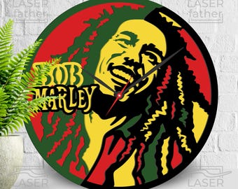 Reloj Bob Marley SVG: Arte reggae jamaicano, corte láser en capas 3D (descarga digital)