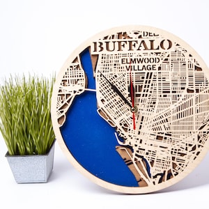 Buffalo NY SVG, steden van de staat New York, 3D-kaart met meerdere lagen, lasergesneden stadbestand, Cricut-klok, CNC-sjablonen, digitale download ai cdr svg