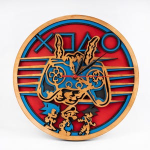 Jeux vidéo SVG, modèles en bois superposés, signe de la manette de jeu, fichier de découpe laser de jeu, projets Xtool, horloge CNC, téléchargement numérique