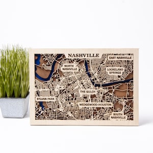 Houten kaart van Nashville, meerlaagse stad, Tennessee lasergesneden bestand, USA Cities SVG, Glowforge ontwerpen, 3D Cricut Crafts, Instant Download