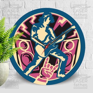Gitarist SVG, multiplex lasergesneden bestand, rockmuziekkunst, vectorklok, meerlaags ontwerp, 3D Cricut-projecten, Instant Download