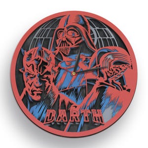 Star Wars Laser Cut Datei, Sith SVG, Projekte mit mehreren Ebenen, Darth Vader, Darth Maul, Kylo Ren, 3D Cricut Layer, Uhr Ausschnitt, Instant Download