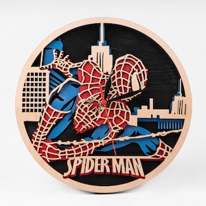 Spider Man SVG, Supereroe tagliato al laser, Cricut Design, Ritagli di legno a strati, Modello di orologio, Vettore di Avengers, Download digitale ai svg cdr