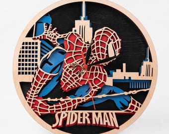 Spider Man SVG, Superhero Laser Cut, Cricut Design, Layered Wood Cut Outs, Clock Template, Avengers Vector, Digital Download ai svg cdr