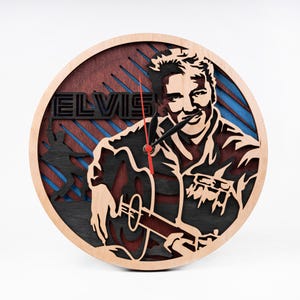 Elvis Presley SVG, multiplex meerlagig ontwerp, lasergesneden projecten, Rock N Roll-uitsparing, wandklok muziek, digitale bestanden ai cdr svg