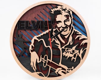 Orologio tagliato al laser di Elvis Presley: design in compensato multistrato (file digitali)