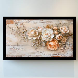 Frame TV Art | Rustic Floral Painting Digital Download | Neutral Toned 3D Textured Flower Art for Frame TV